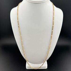 Gold Tone Figaro Chain Necklace 80R Lobster Clasp Jewelry